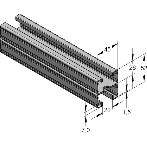 Stex-Montageschiene SX 45 C-Profil 45/52 D, SX 45/52 D